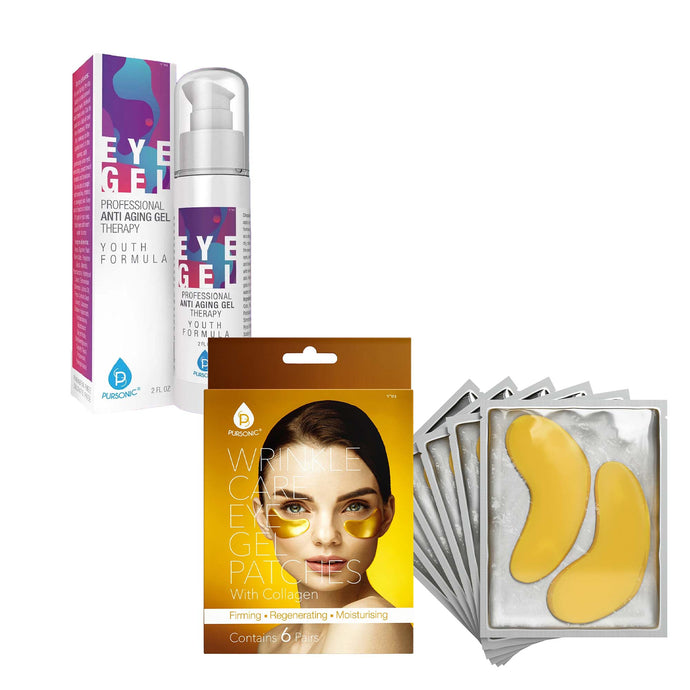 Pursonic Youthful Eyes Bundle: Professional Anti Aging Eye Gel 2 Oz & Wrinkle Care Eye Gel Patches - Peakly