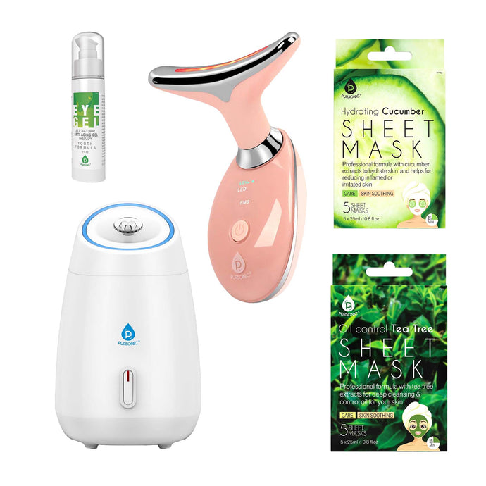 Pursonic Ultimate Glow & Rejuvenation Bundle: 7 - in - 1 LED Therapy, Facial Steamer, Anti - Aging Eye Gel, and Sheet Masks 🌟 - Peakly